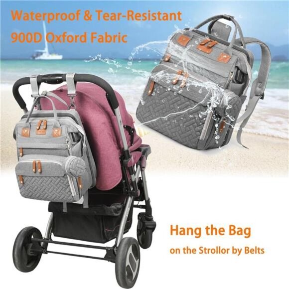 Diaper Bag Backpack with Changing Station USB Port Waterproof Large Capacity - Picture 5 of 7